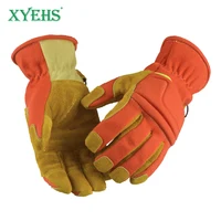 XYEHS 1 par/2 uds guantes de trabajo de seguridad anticorte ignífugos tela de aramida de cuero de vaca a prueba de fuego aislamiento térmico rescate de emergencia