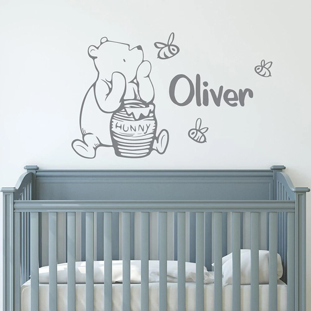 Personalized Name Kids Wall Decal Custom Name Little Bear Wall Sticker for Nursery Baby Girl Boys Room Decor Vinyl Decal S503