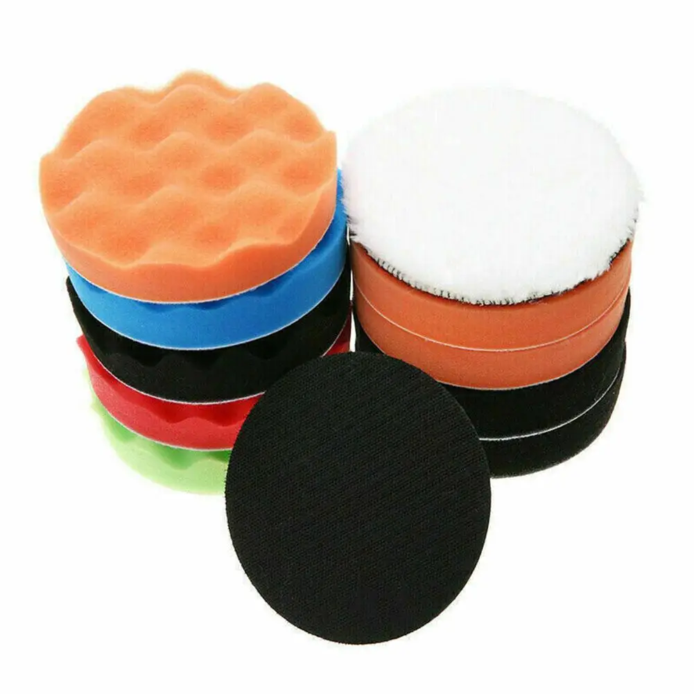 12PCS 3inch Buffing Sponge Pad Set Car Polishing Disc Auto Buffing Waxing Sponge Car Polisher Drill Adapter Cleaning Tool