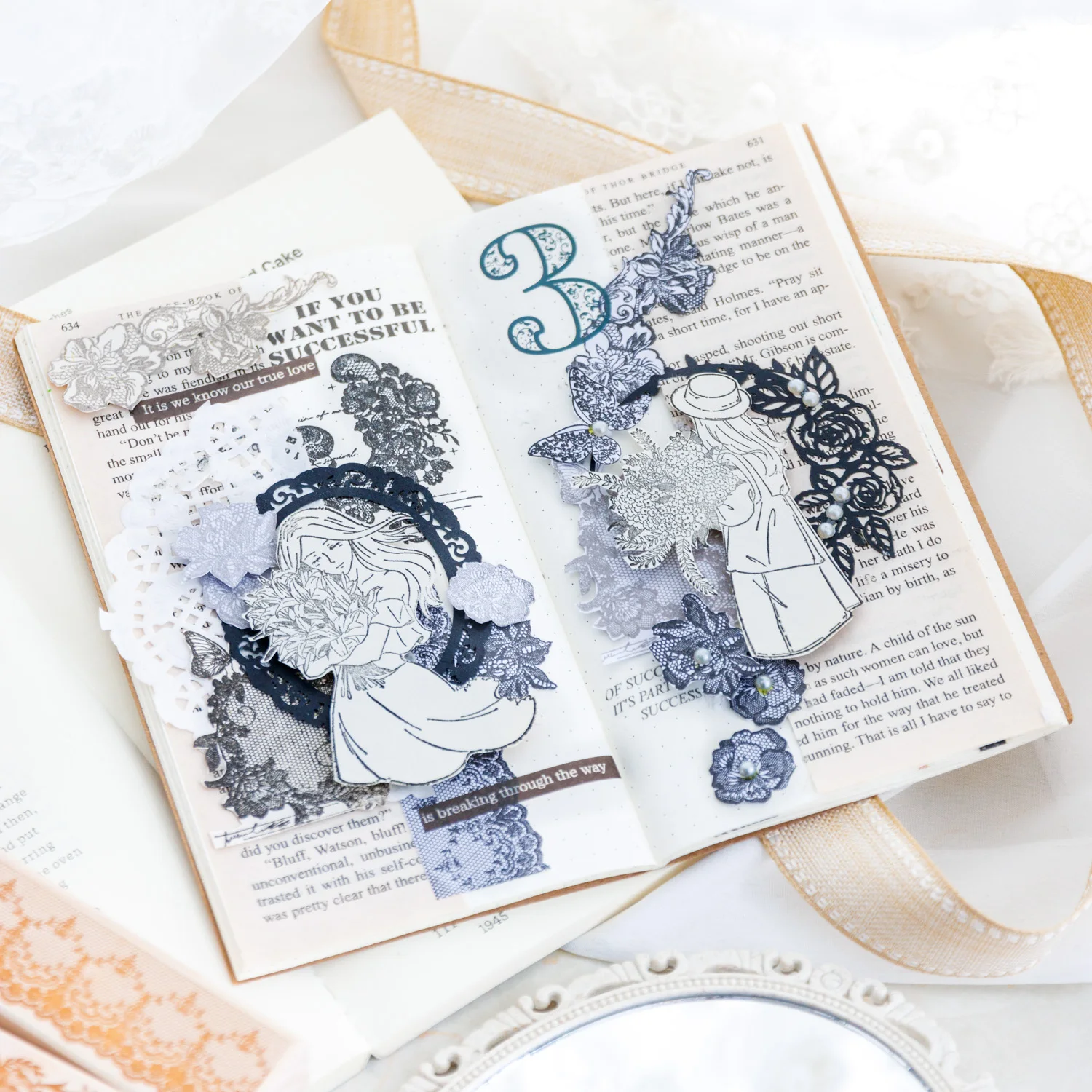 Yoofun Creative Lace Wooden Stamps Journal Supplies DIY Card Making Diary Album Scrapbooking Painting Gift Wrapping Retro Seal