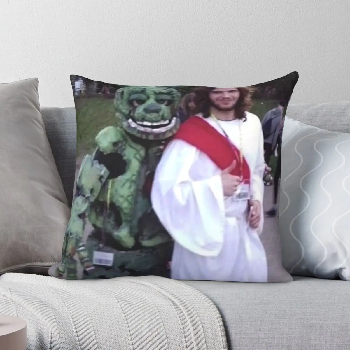Springtrap And Jesus Square Pillowcase Polyester Linen Velvet Printed Zip Decor Car Cushion Cover Wholesale