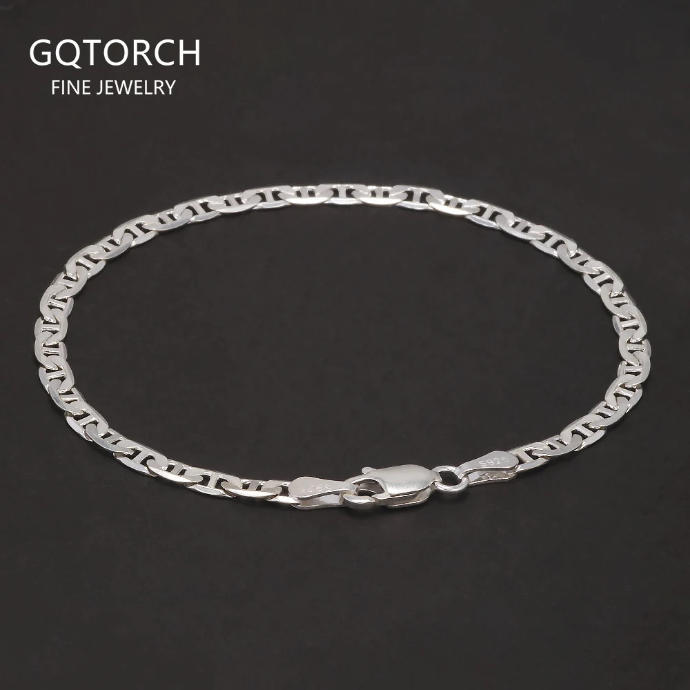 

Плоский браслет-цепочка из стерлингового серебра 925 пробы для мужчин и женщин, тонкий браслет 3 мм, простой классический модный вечерние ювелирные изделия, подарок