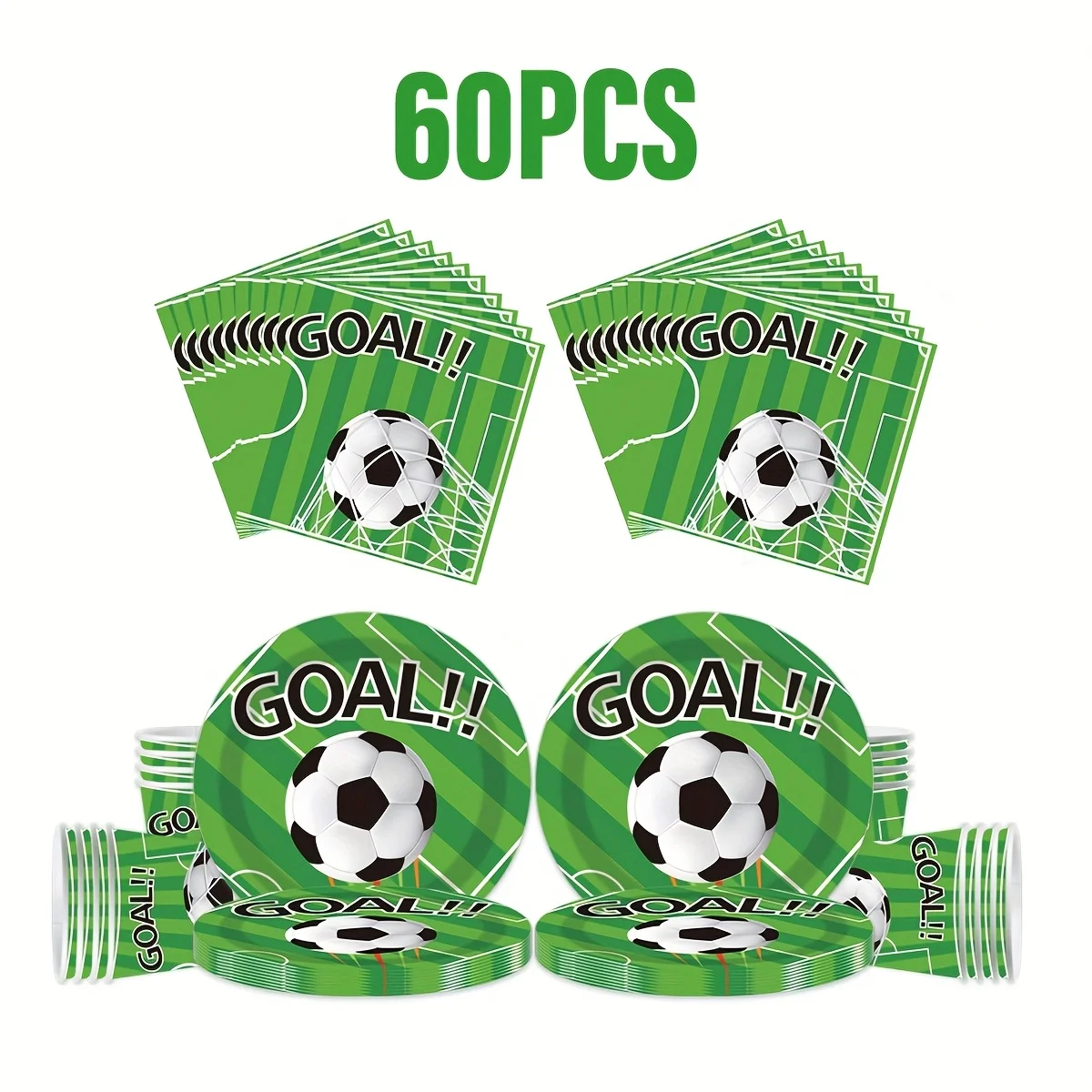 60-teiliges Fußball-Geburtstags-Dekorationsset Fußball-Party-Geschirrset Pappteller Becher Servietten Kindergeburtstag Überraschungen Jungen-Geschenke
