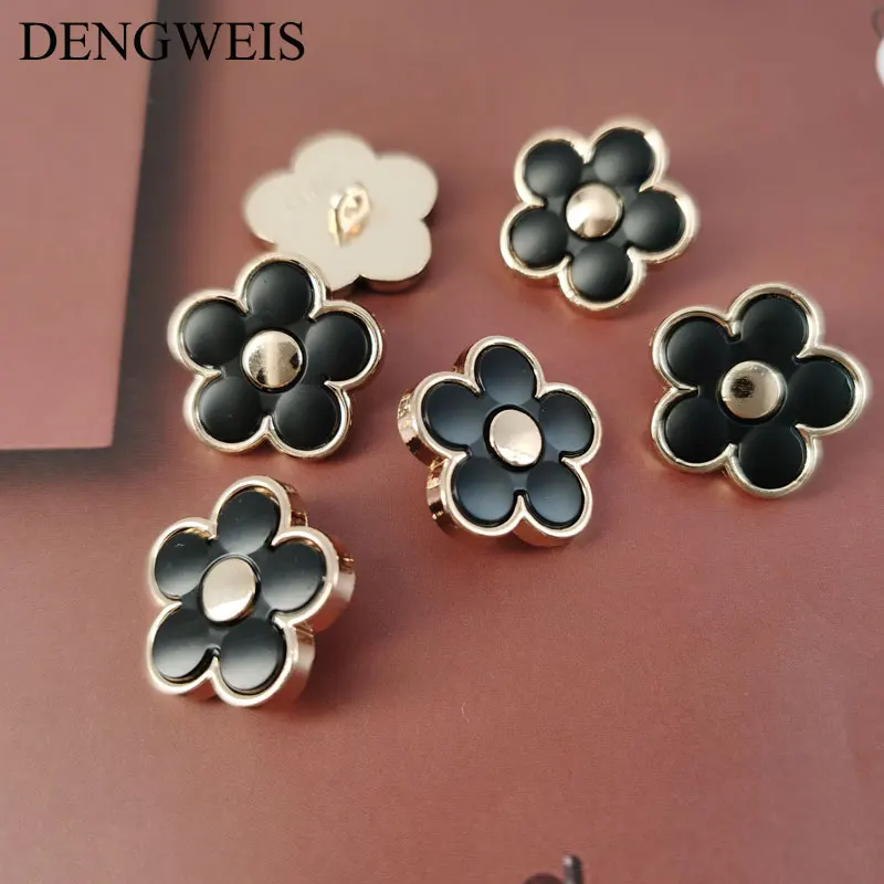 Black White Metal Flower Buttons For Clothing Sewing Accessories High Quality Fashion DIY Sewing Button Handmade Craft Supplies