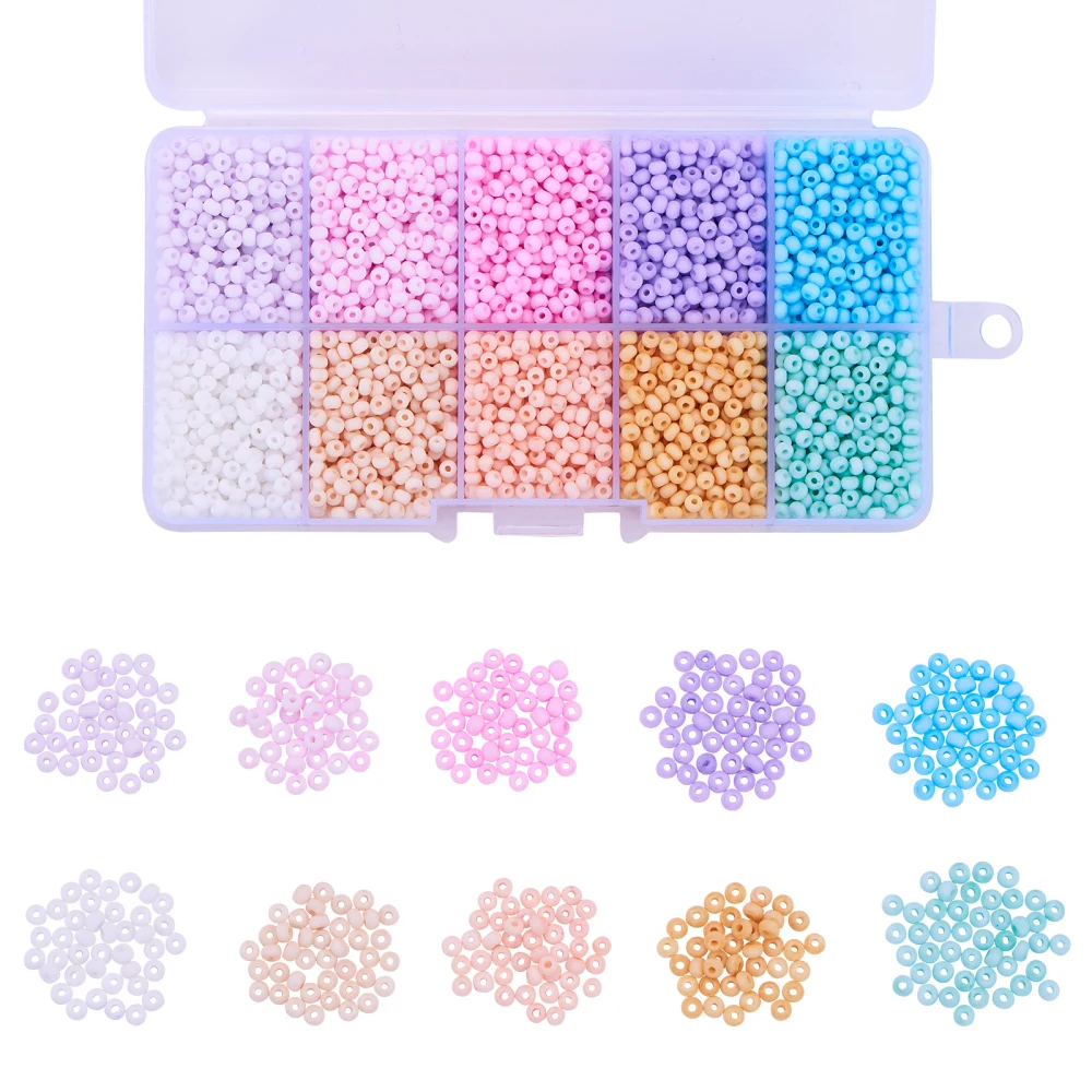 PandaHall 5530Pcs 10 Colors 8/0 Pastel Candy Color Solid Glass Seed Beads Round Hole Frosted Round Mini Bead  for Jewelry Making