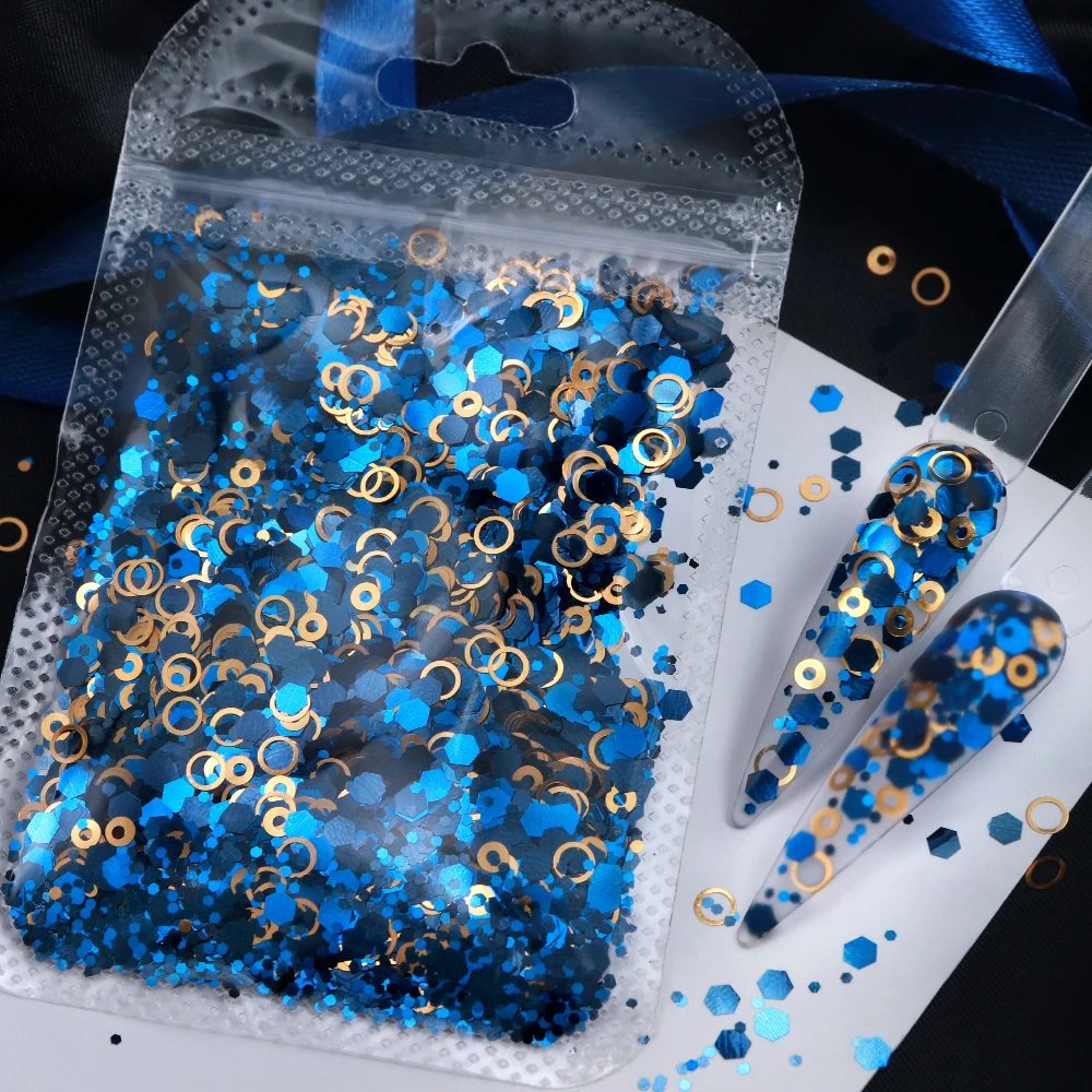 5g Vintage Blue Hexagon Glitter Filling Resin Mold Bubble Sequins Epoxy Fillers Mysterious Aurora Style Resin Charms Decorations