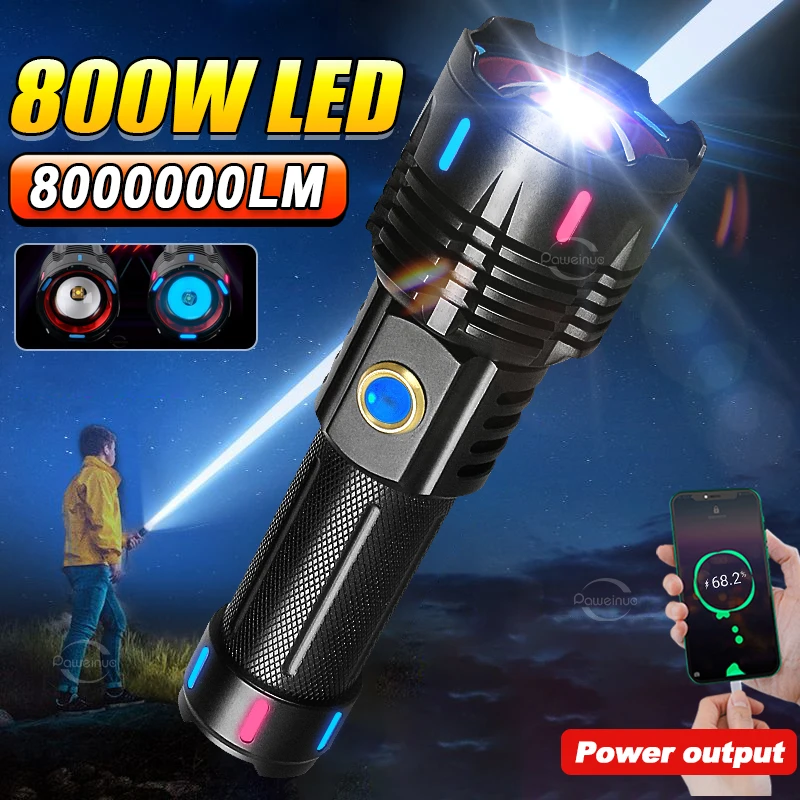 

8000000LM Super Powerful Flashlight 800W Rechargeable Torch Light 3500 Meters High Power LED Flashlights XHP360 Tactical Lantern