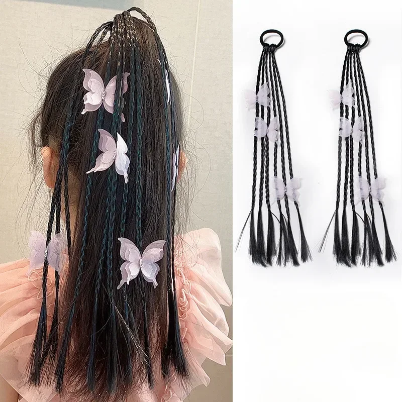 

1pcs Children Sweet Cool Bow 45cm Synthetic Wig Braid Hair Rope Girls Elastic Band High Ponytail Twist Braid Hair Accessories