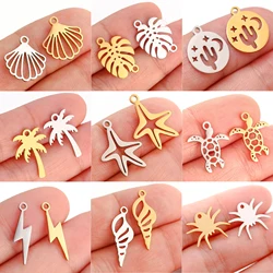 5Pcs/Lot Coconut Palm/Starfish/Cactus/Lightning Charms Stainless Steel Marine Pendants Diy Bracelet Earrings Making Accessories