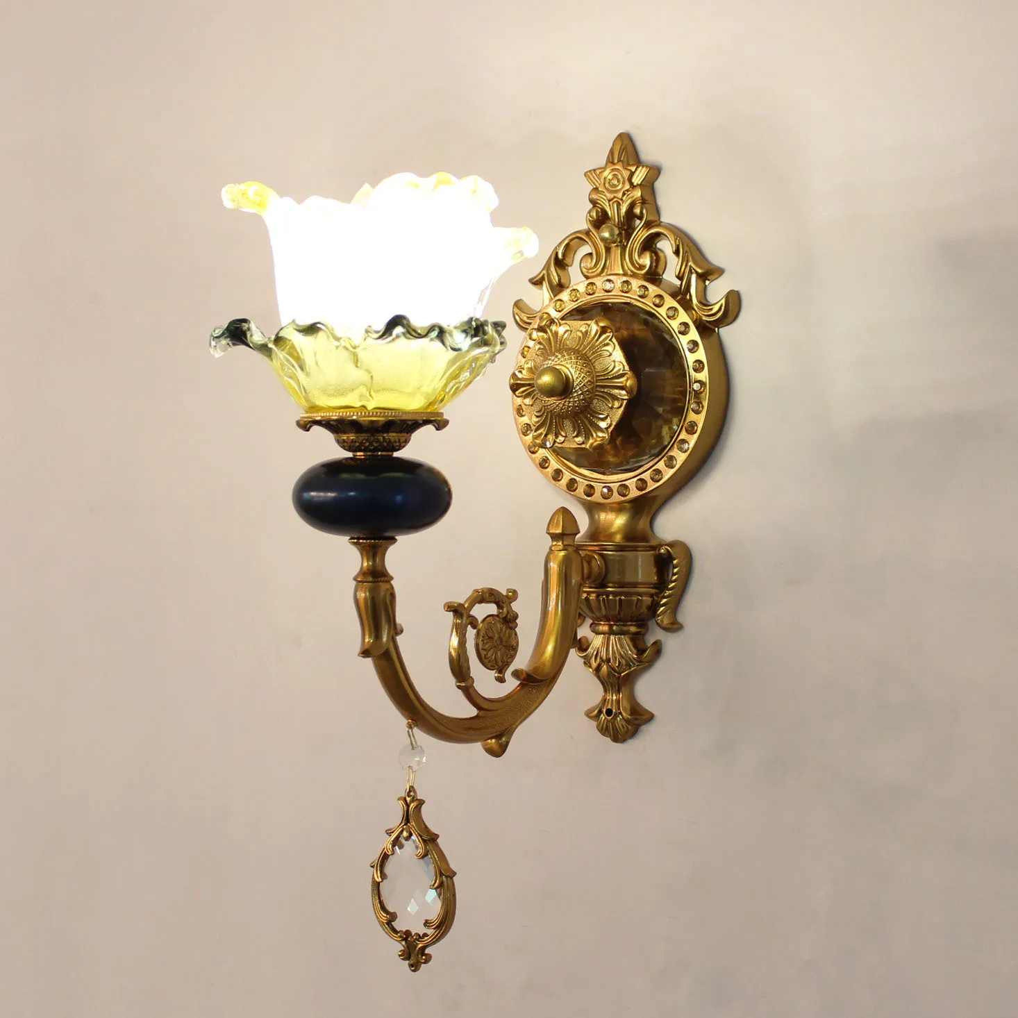 European-Style Alloy Crystal Splicing Wall Lamp with Glass Cabbage Lampshade for Bedroom Study Cross-Border Export Design