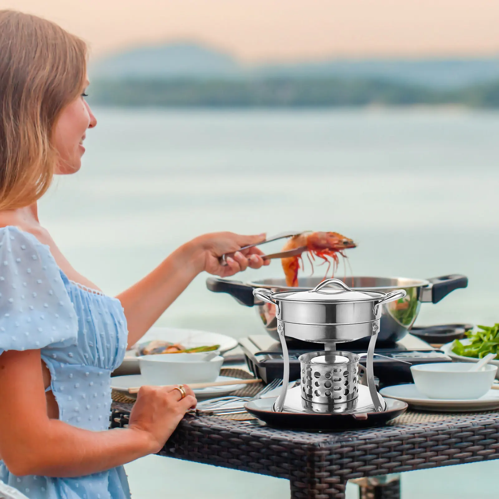 

Кастрюля из нержавеющей стали с подставкой для плиты, сверхпрочная, износостойкая, для семейных встреч, легко моется, с гладкой внутренней поверхностью