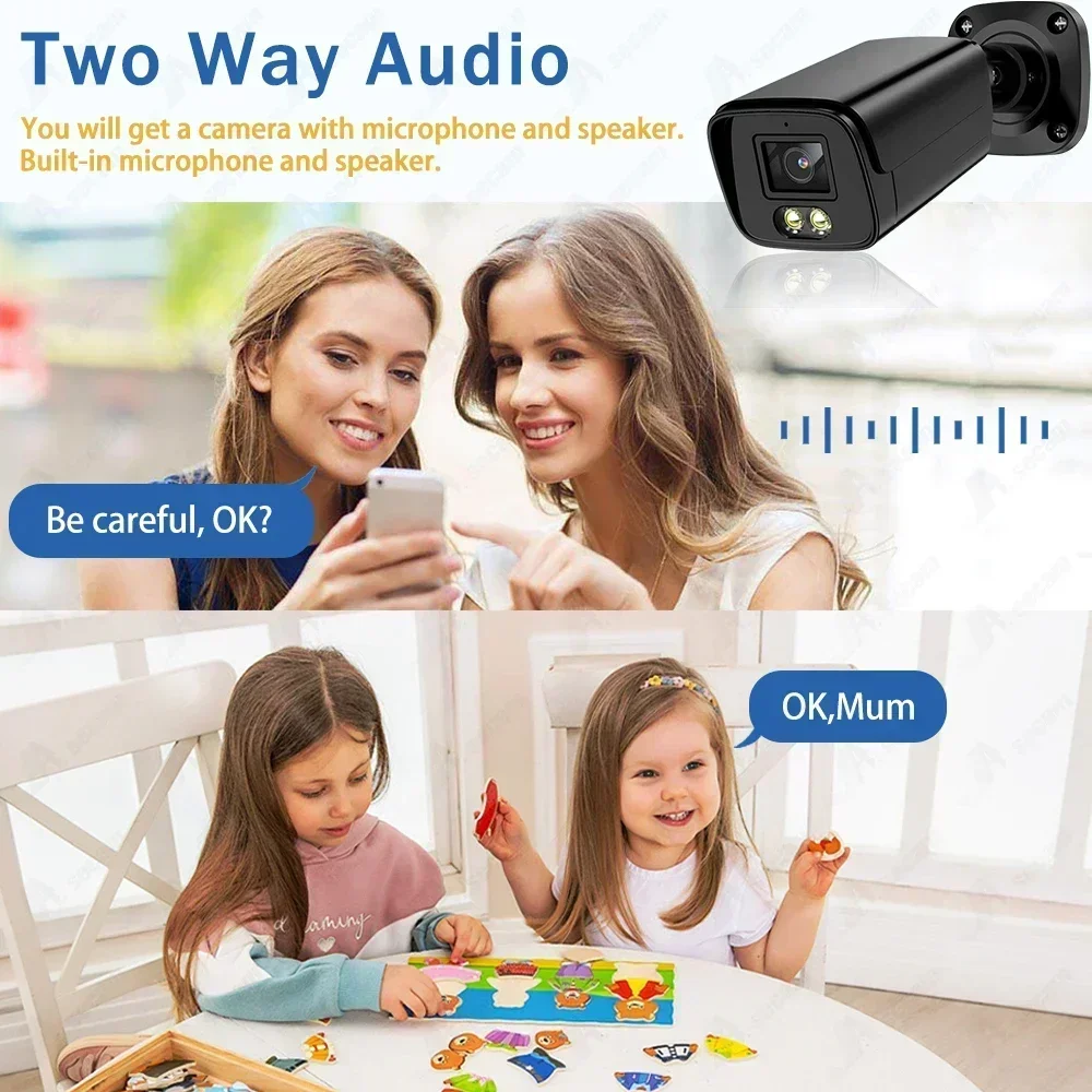 HKIXDISTE 5MP Full Color ColorVu Bullet IP Camera Colorful Security CCTV PoE Build in Mic Two-Way Audio Human Detection CCTV Cam