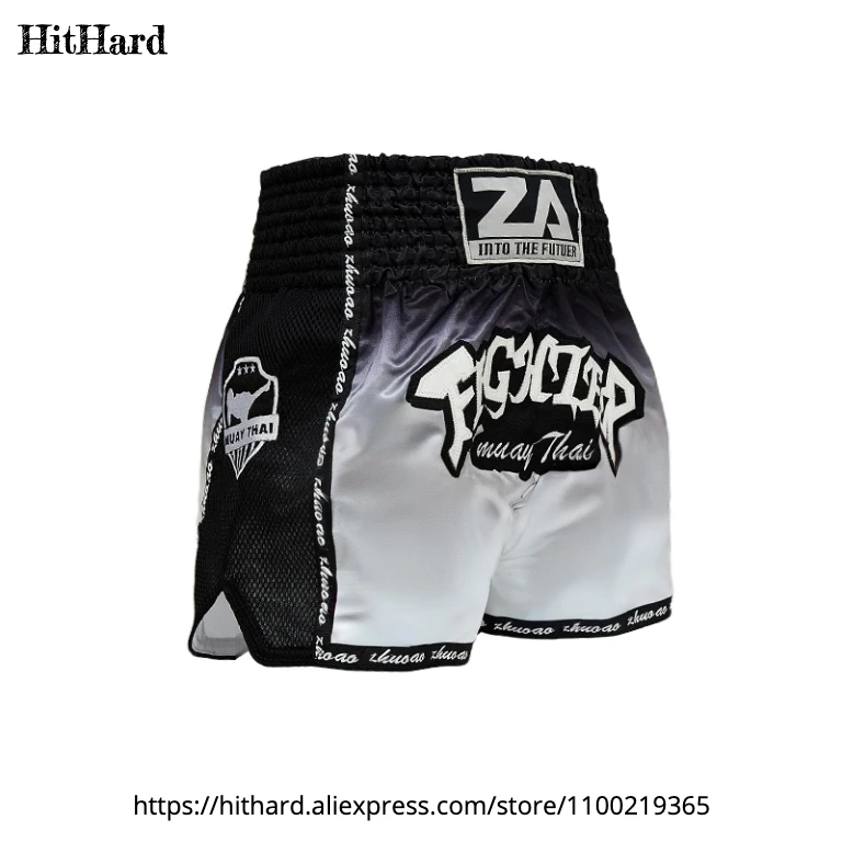 Thai Boxing Shorts Children Women Men Muay Thai Shorts Gradient Fight Kickboxing MMA Pants Black White Martial Arts Fight Wear
