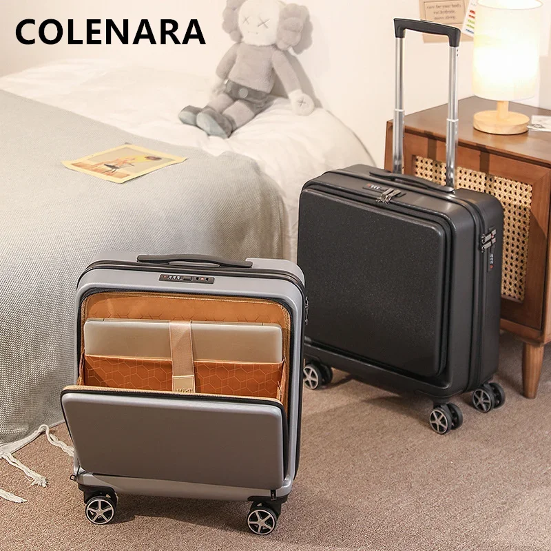 COLENARA Cabin Suitcase Men's Front Opening Laptop Business Trolley Case 18 Inch Women's Small Boarding Box Carry-on Luggage