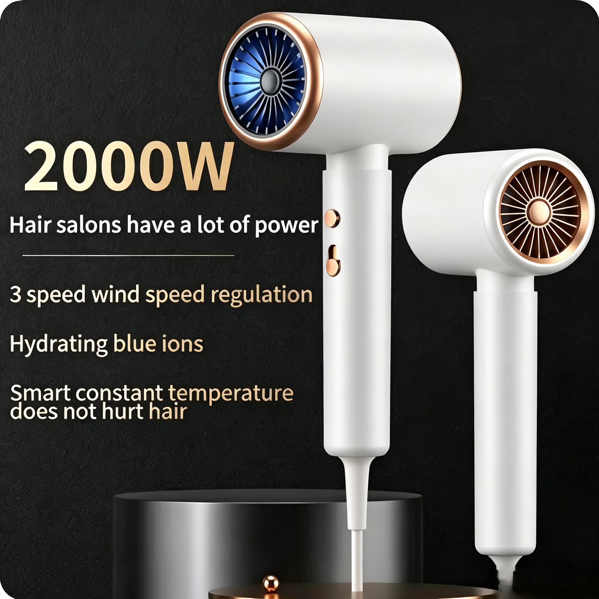 Sèche-cheveux professionnel 2000W pour salon, ionique négatif, air chaud et froid, 5 vitesses, puissance élevée, avec peigne de coiffage