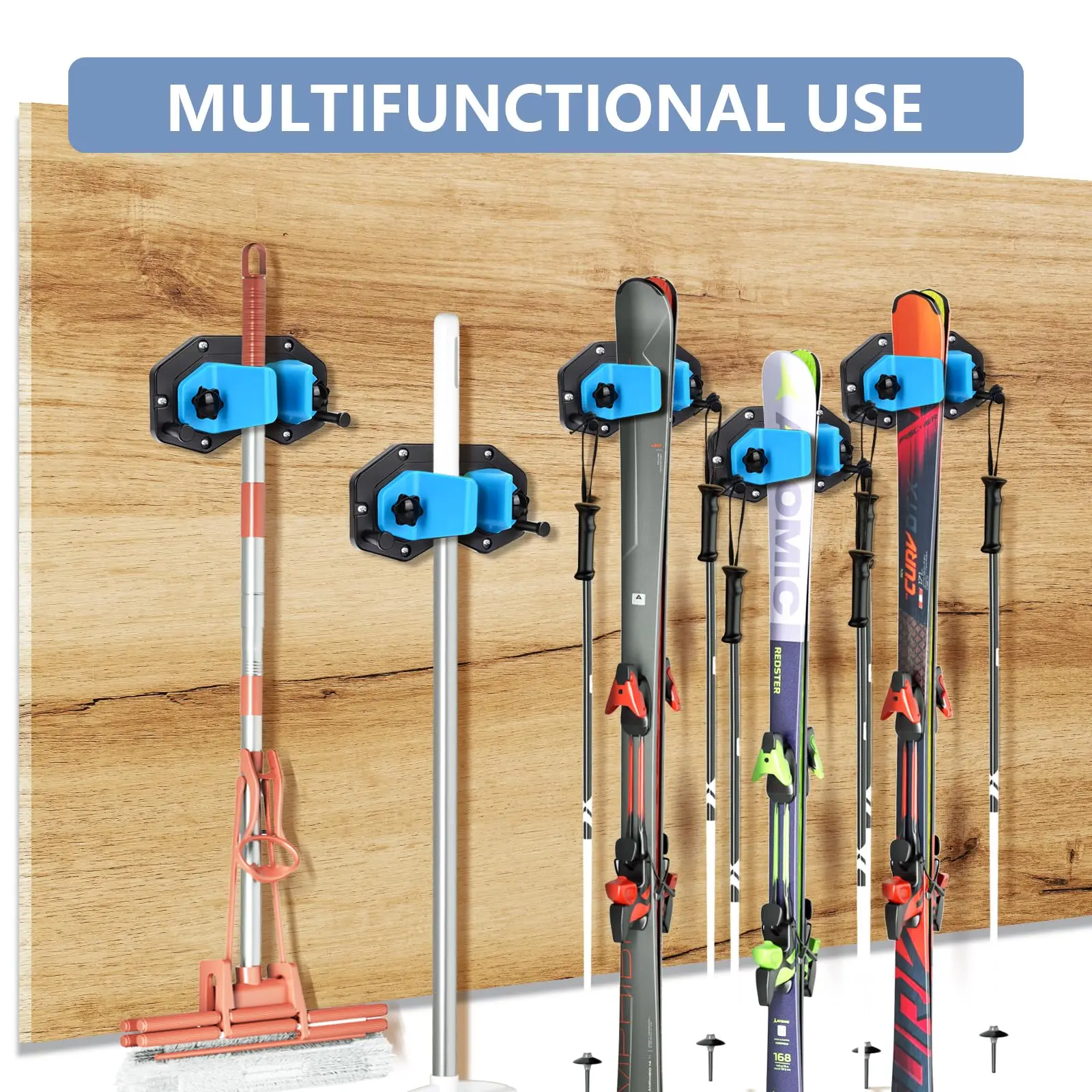 Hikeen Ski Wall Mount Snowboard Wall Mount ชั้นวางสกีติดผนังสำหรับระบบจัดระเบียบโรงรถเหมาะกับจอแสดงผลสกี/สโนว์บอร์ด