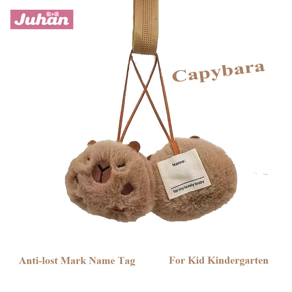 Kawaii Plush Capybara Keychain Anti-lost Mark Name Tag Key Holder For Kid Kindergarten Backpack Pendant Decor