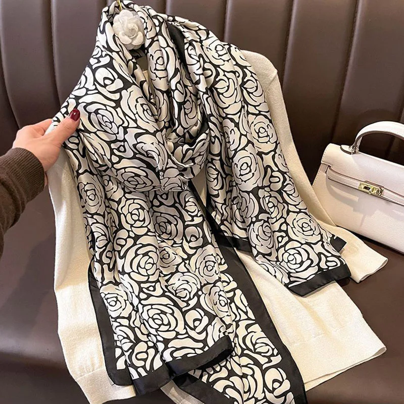 Spring Scarf Women\'s Luxury Design Scarf Silk Smooth Scarf Soft Muslim Headband Shawl Beach 85x180cm