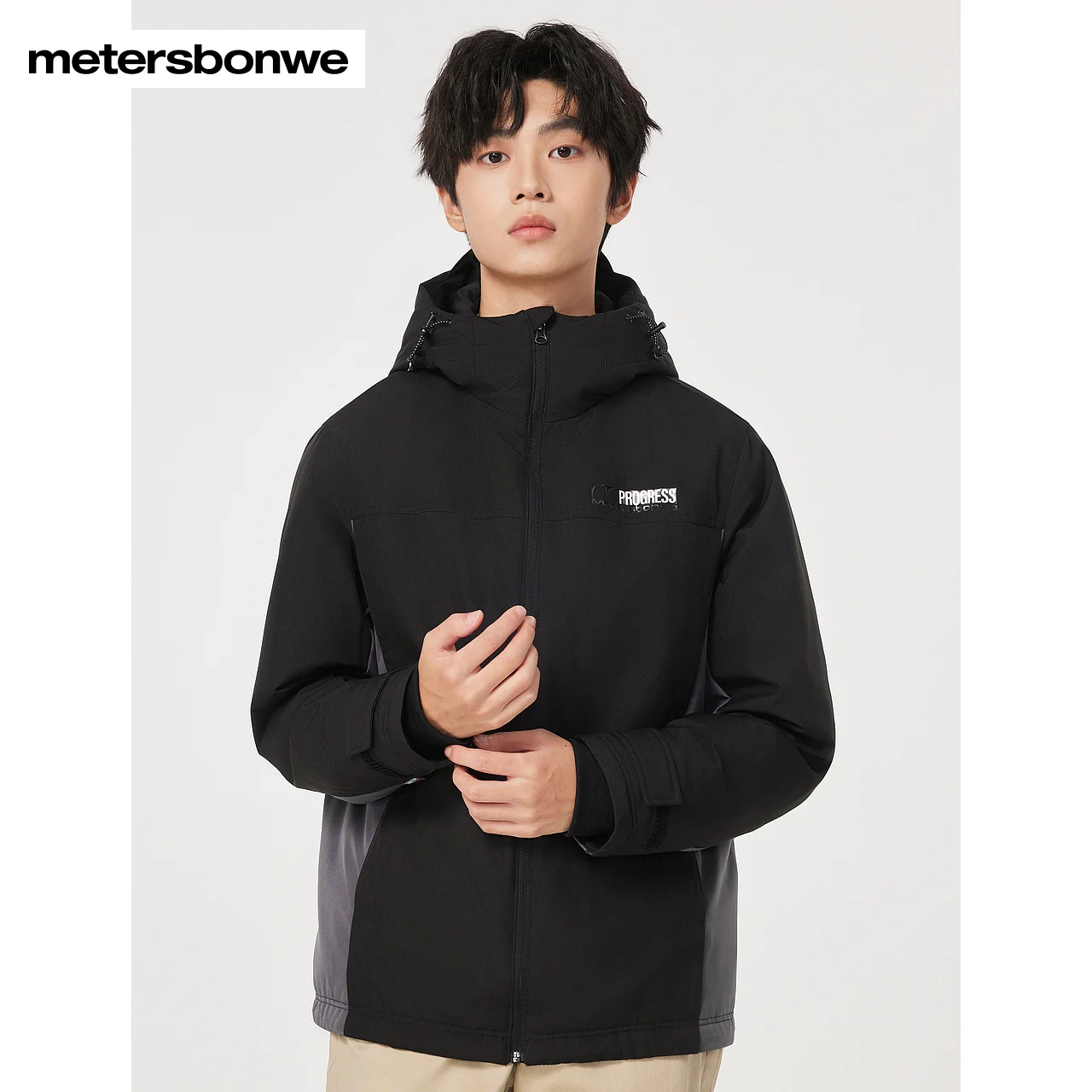 

Metersbonwe-Men's Waterproof Jacket Puffer Wind Oil Poof Simple Color Clash Thin Duck Down Jackets New Basic Casual Winter