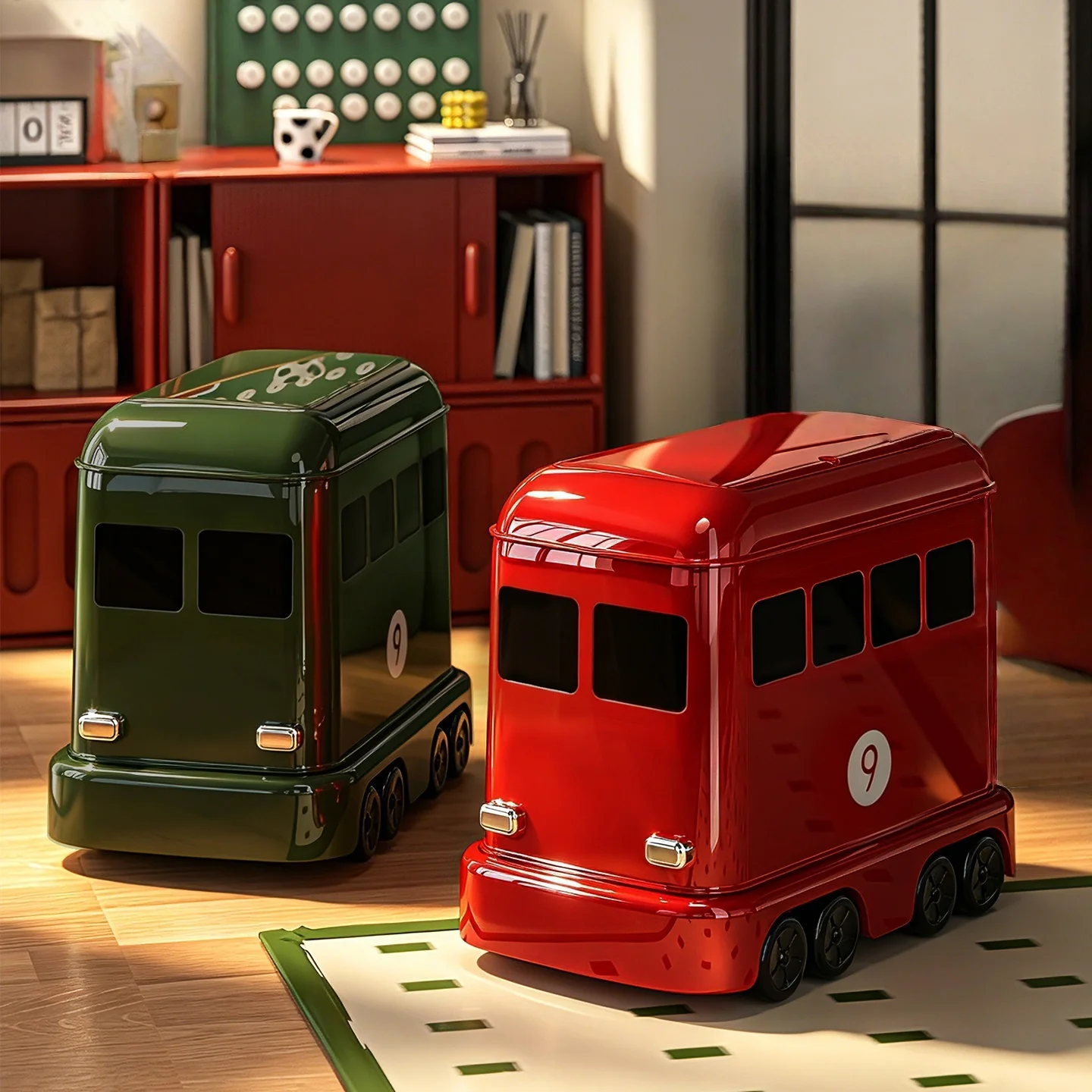 Bus trash can, household bedroom, high level, appearance, creativity, living room trash can, toilet paper holder