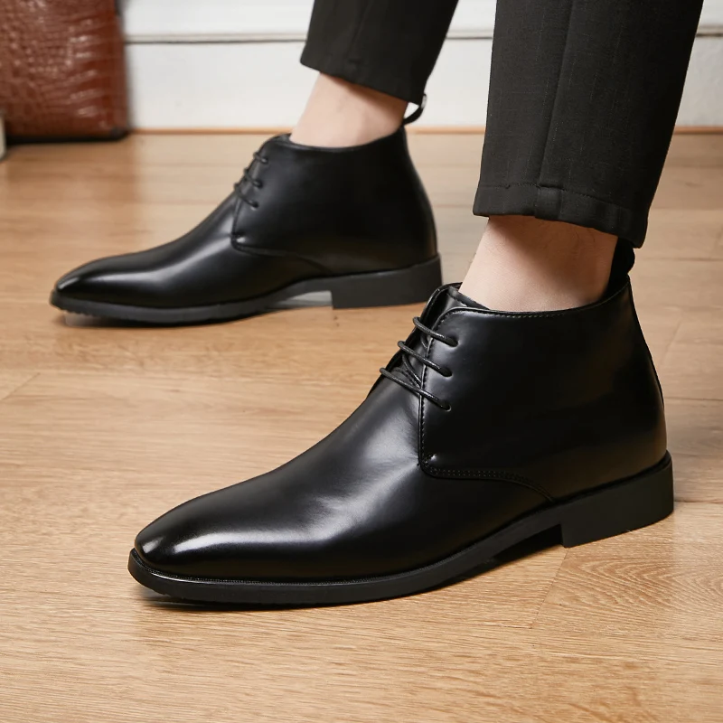 Concise Style Men\'s Chelsea Boots Black Fashion Business dress Social Shoes Handmade China Leather business shoes big size 48