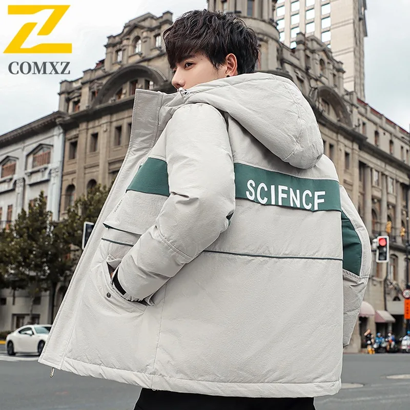 COMXZ 2025 Men Women Winter Stand Collar Puffer Jacket American Style Waterproof and Windproof Couple Hooded outdoor sports Coat