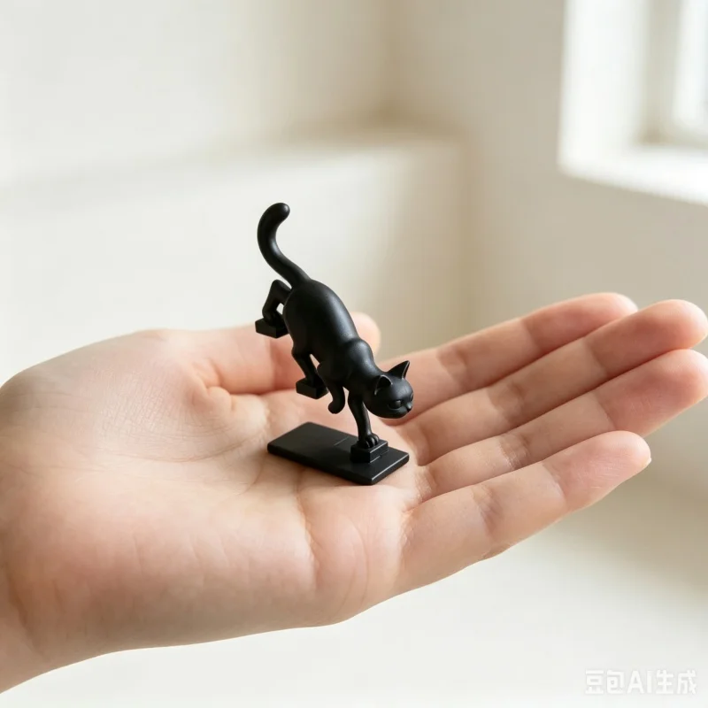 3D Printed Black Stretching Black Cat Sculpture Lucky Home Guardian Mysterious Xuan Cat Statue Mini Balancing Animal Figurine