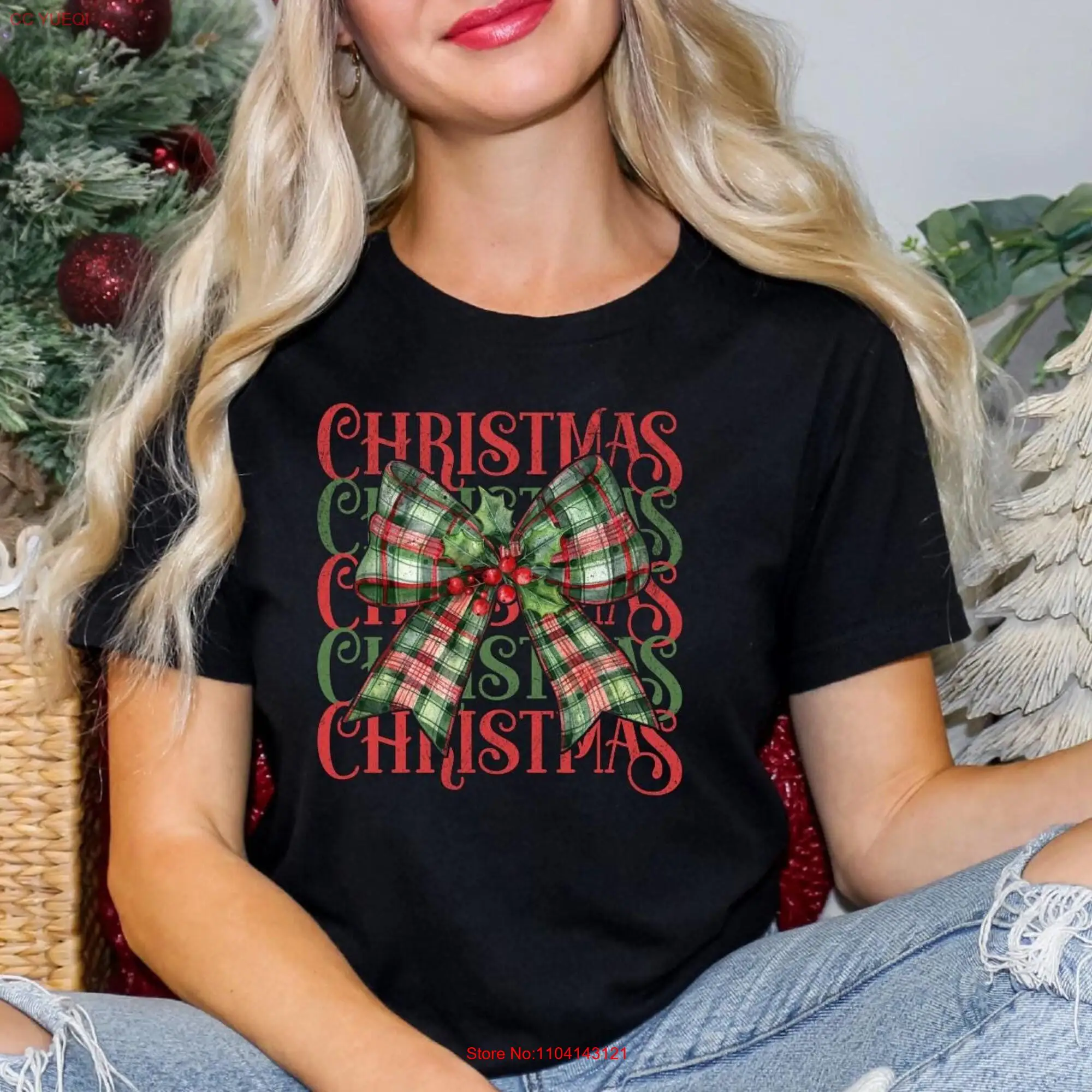 T-shirt Noeud Rétro pour Femme, Manches sulfou Courtes, CoAdvantages de Noël, Mignon