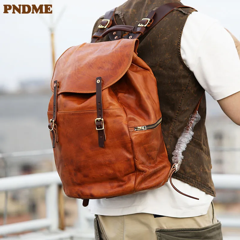 

Designer Organizer Genuine Leather Large Capacity Men's Backpack Outdoor Travel Fashion Real Cowhide Big Anti-theft Schoolbag