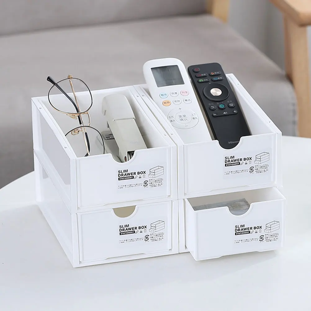 

1pc Drawer Type Storage Box Desktop Organizer For Home Office Multifunctional Pen Remote Holder Pp Material Space