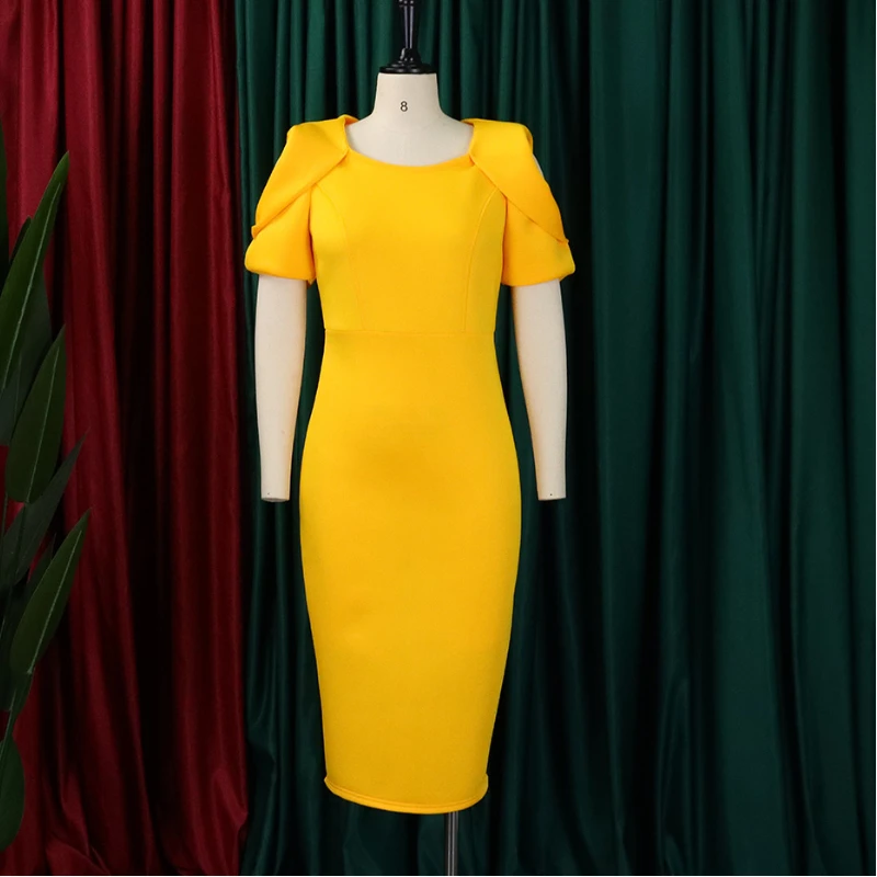 New In S-XXXL Green Red Yellow Evening Dresses For Women Chubby African Female Clothes On Promotion Bodycon Midi Skirt 2024