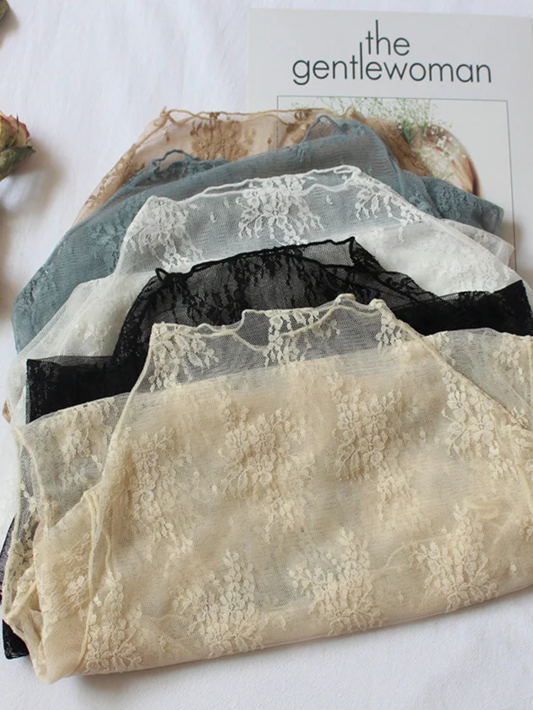 

2025Summer Women Lace Floral Embroidery Blouses Shirt Ladies tops Sexy mesh Blouses Transparent Elegant See-through Black Shirt