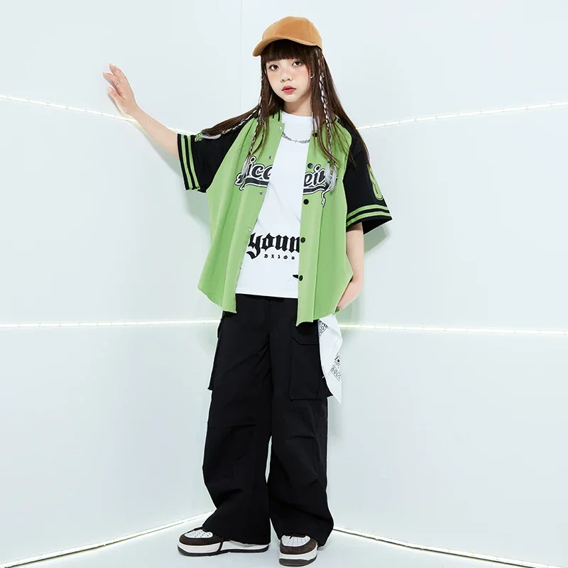 Hip Hop Jungen Orange Baseball Jacke Cargo Hosen Mädchen Streetwear Mantel Kinder Jazz Kleidung Sets Kinder Street Dance Kostüm
