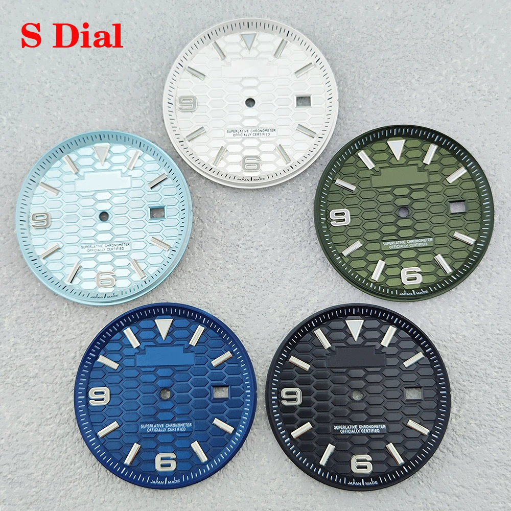 

35mm honeycomb land watch with S logo dial and blue luminous dial, suitable for NH35/NH36 movement watch accessories