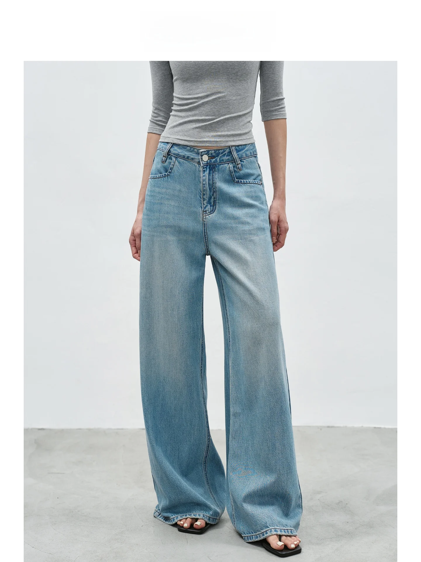 

EIGHTHMONTH High Waist Wide Leg Straight Jeans Women's Loose Fit Floor-Length Casual Denim Pants Waed Effect