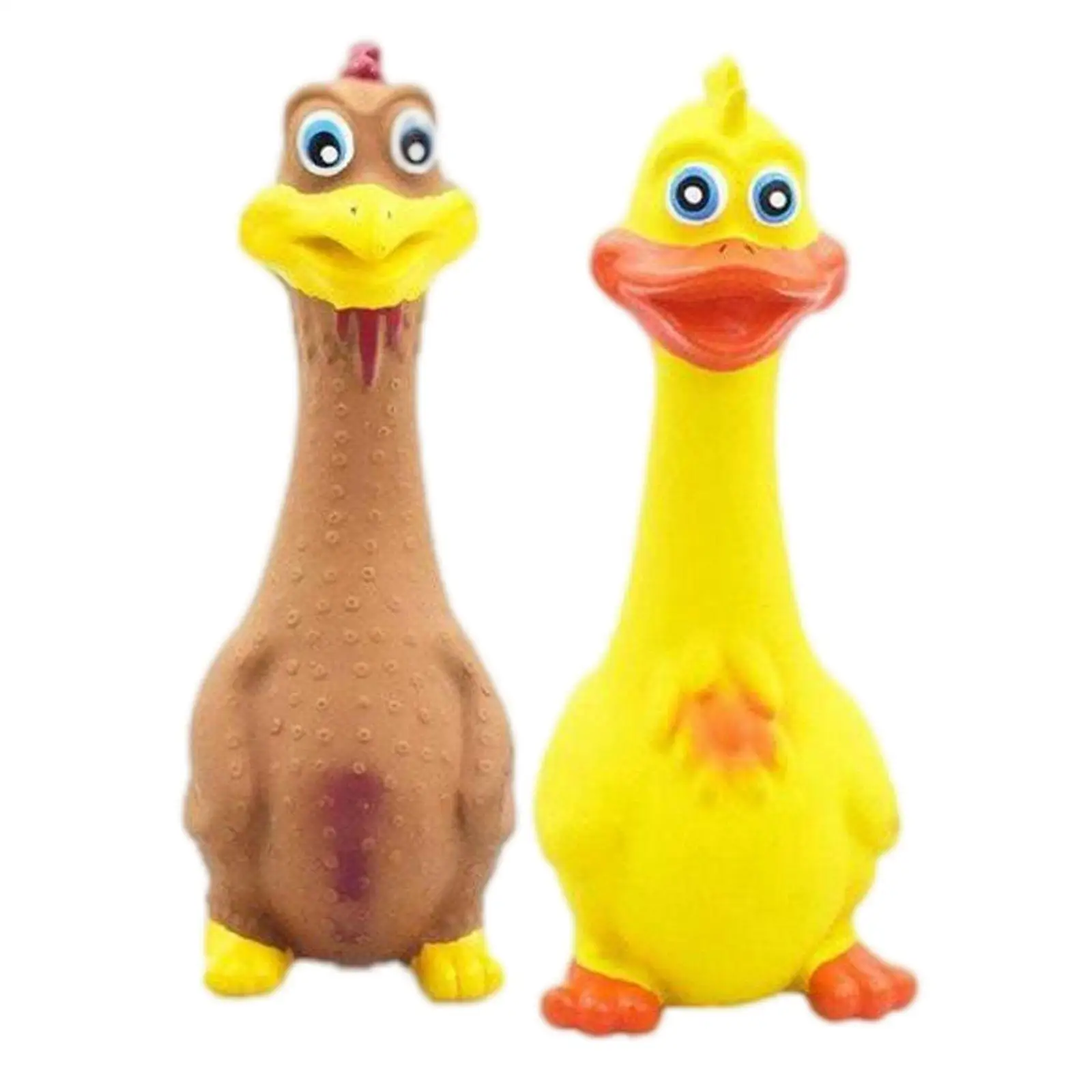 2Pcs Rubber Chicken Screaming Shrilling Puppy Chewing Yellow Brown