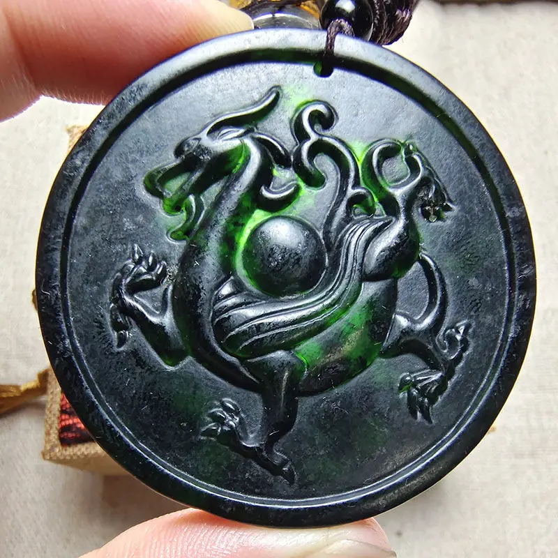 Yao Wangshi Dragon Pendant Men's Round Brand Dark Jade Zodiac Dragon Necklace Domineering Dragon Pendant Safe