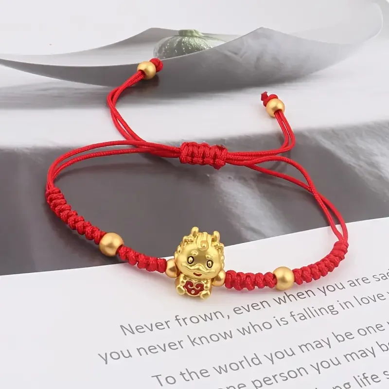 Best lady 1pc Luck Dragon Beads Red Rope Bracelet Chinese Style Handmade Hand String Jewelry Happy Spring Festival Gift