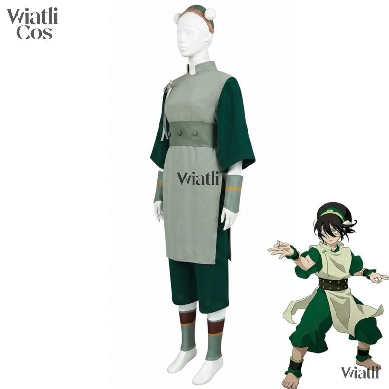 Avatar Toph Beifong Cosplay Costume Pre-styled Wig The Last Airbender Outfit Waistband Headband Props for Halloween Role Playing view 3