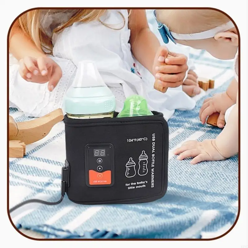 A5YC Double Bottle Warmer with Adjustable Temperature Breastmilk Heating Bag Cover