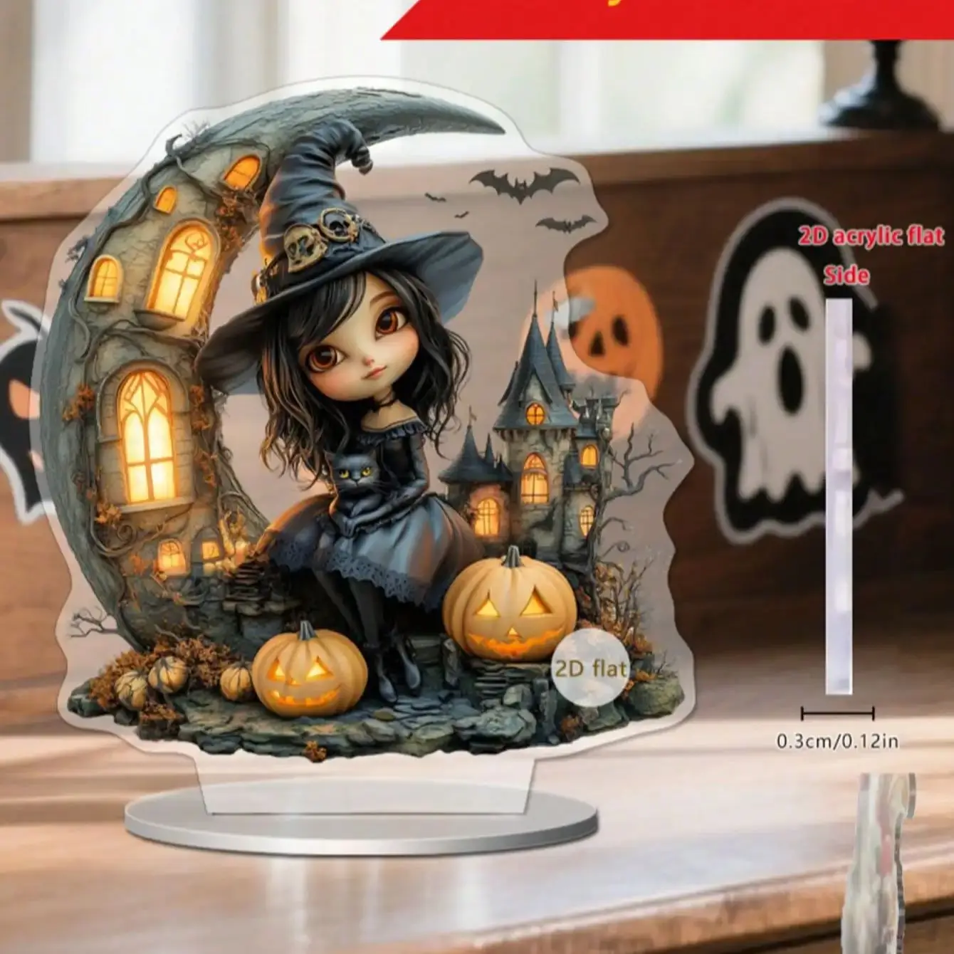 قطعة واحدة من قلعة بيت اليقطين للهالوين وساحرة كرتونية لتزيين غرفة الخفافيش على شكل قطة سوداء. إنها هدية تزيين المنزل لشخص