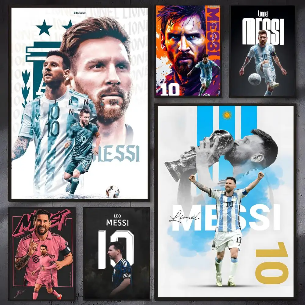 Athlete Lionel Messi Poster Self-adhesive Waterproof Paper Sticker Coffee House Bar Room Wall Decor