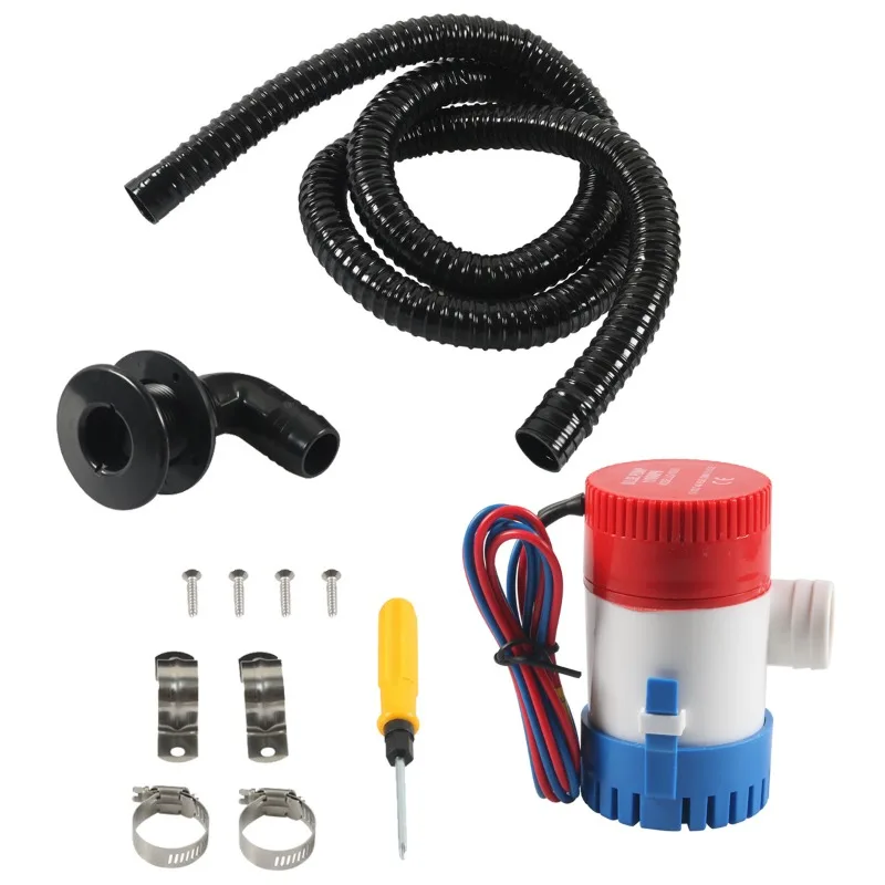 1100GPH Marine Bilge Pump Kit 90 Degree Elbow Corrugated Hose Yacht Water Accessories