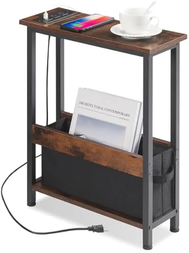 Compact Charging Side Table with Storage Drawer and USB Ports for Small Spaces