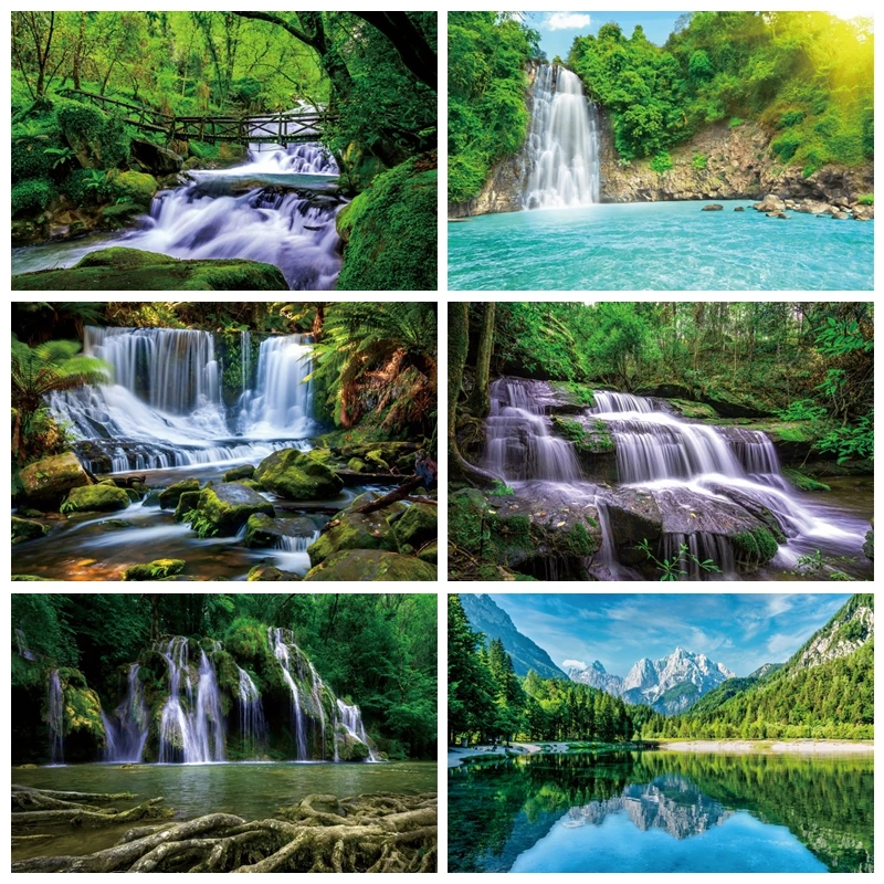 

Spring Waterfall Mountain Natural Scenery Photography Backdrop Forest River Landscape Room Decor Photo Background Studio Props