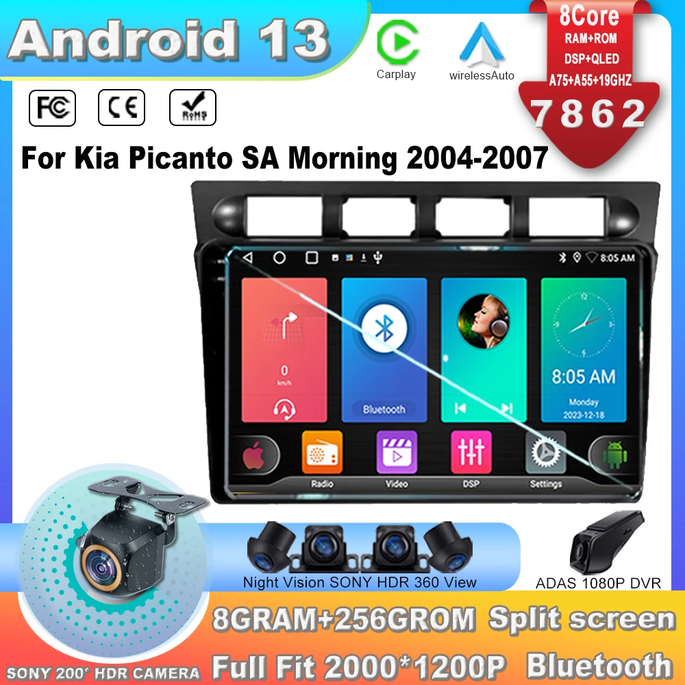 Android13 Auto Radio Für Kia Picanto SA Morgen 2004-2007 Multimedia Auto Monitor Bildschirm TV