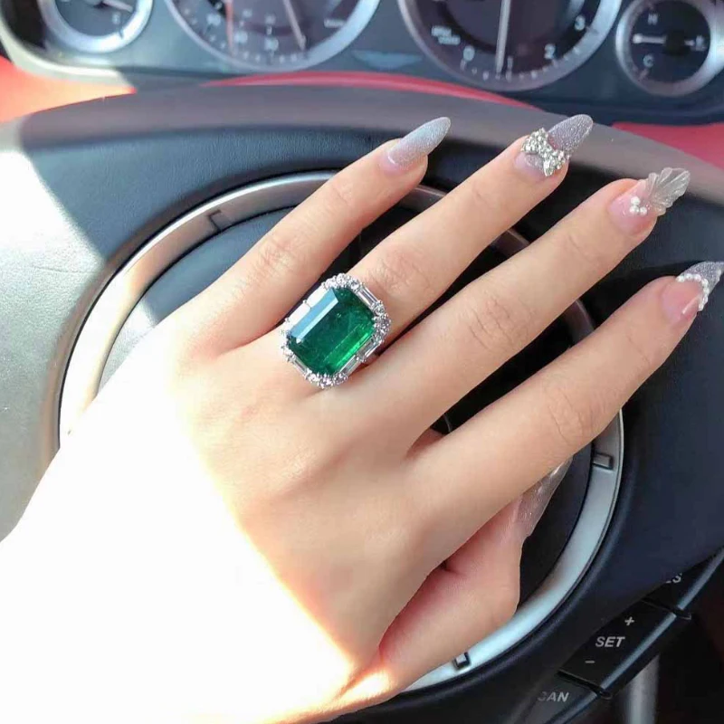 خواتم فضية عيار 925 أنيقة وعالية الجودة من الأحجار الكريمة الخضراء للنساء خاتم مستطيل عتيق رائع هدية مجوهرات الزفاف #5
