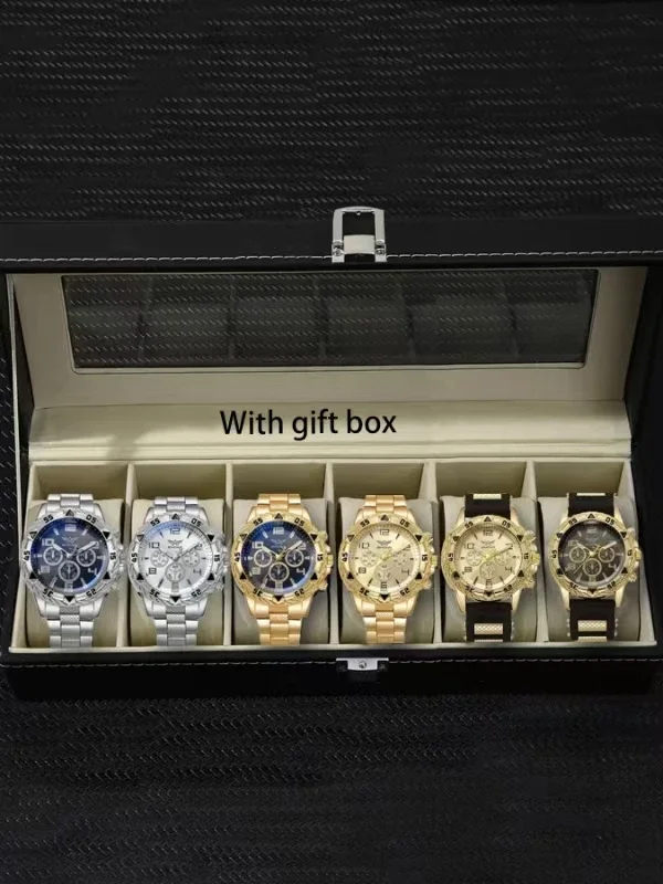 Six-piece watch set for men, steel band fashion party wear watches, men's gift, men's present