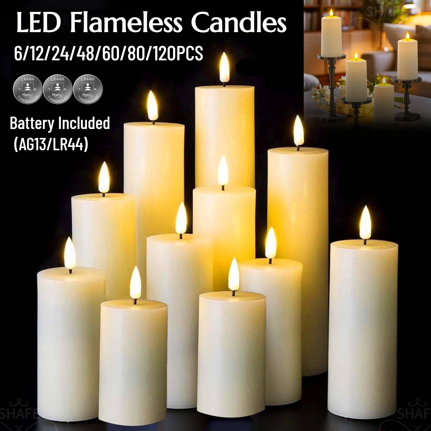 6-120PCS Led Candles Bulk Flickering Flameless Candles Battery Operated Fake Pillar Candle Wedding Birthday Party Decor Concert