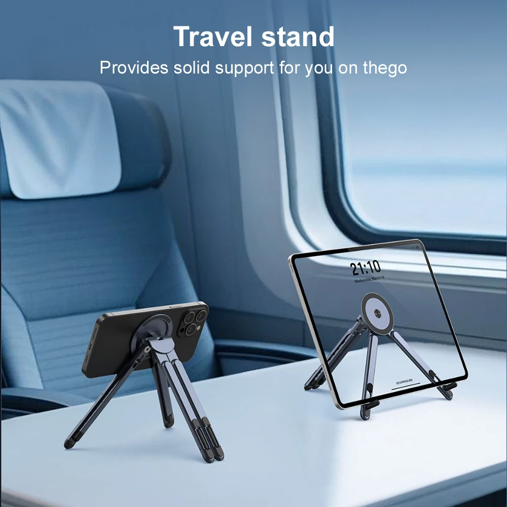 Portable Magnetic Phone Holder & Selfie Stick 3-in-1 Foldable Tripod Stand for iPhone iPad Tablet Laptop Desktop Use